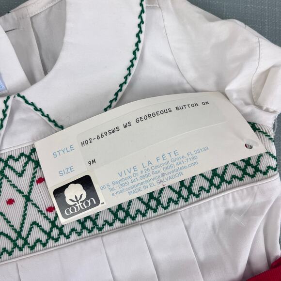 Vintage Vive-La-Fete Smocked Button On Shortall Romper 9 Months NWT - Picture 10 of 10